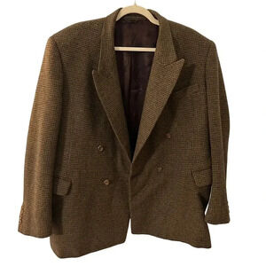 Italian Cashmere Wool Men's Blazer Brown Black Houndstooth Size XL